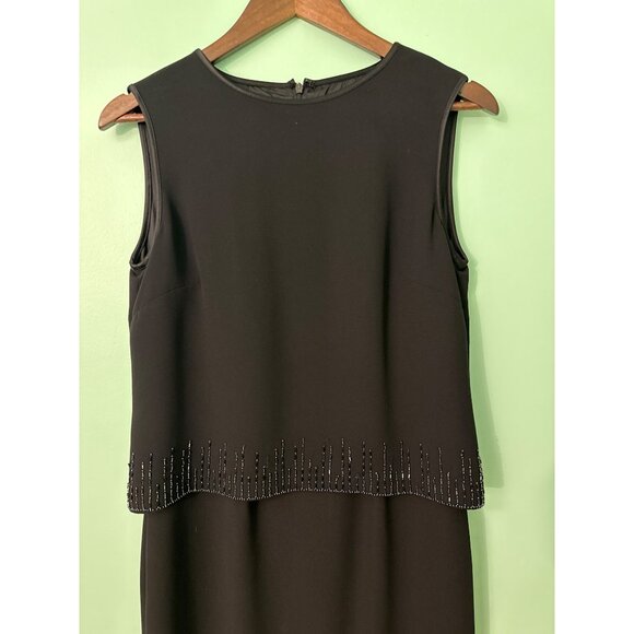 Jones New York Evening Black Sleeveless Beaded Trim Midi Dress Size 6 Polyester - Picture 8 of 11
